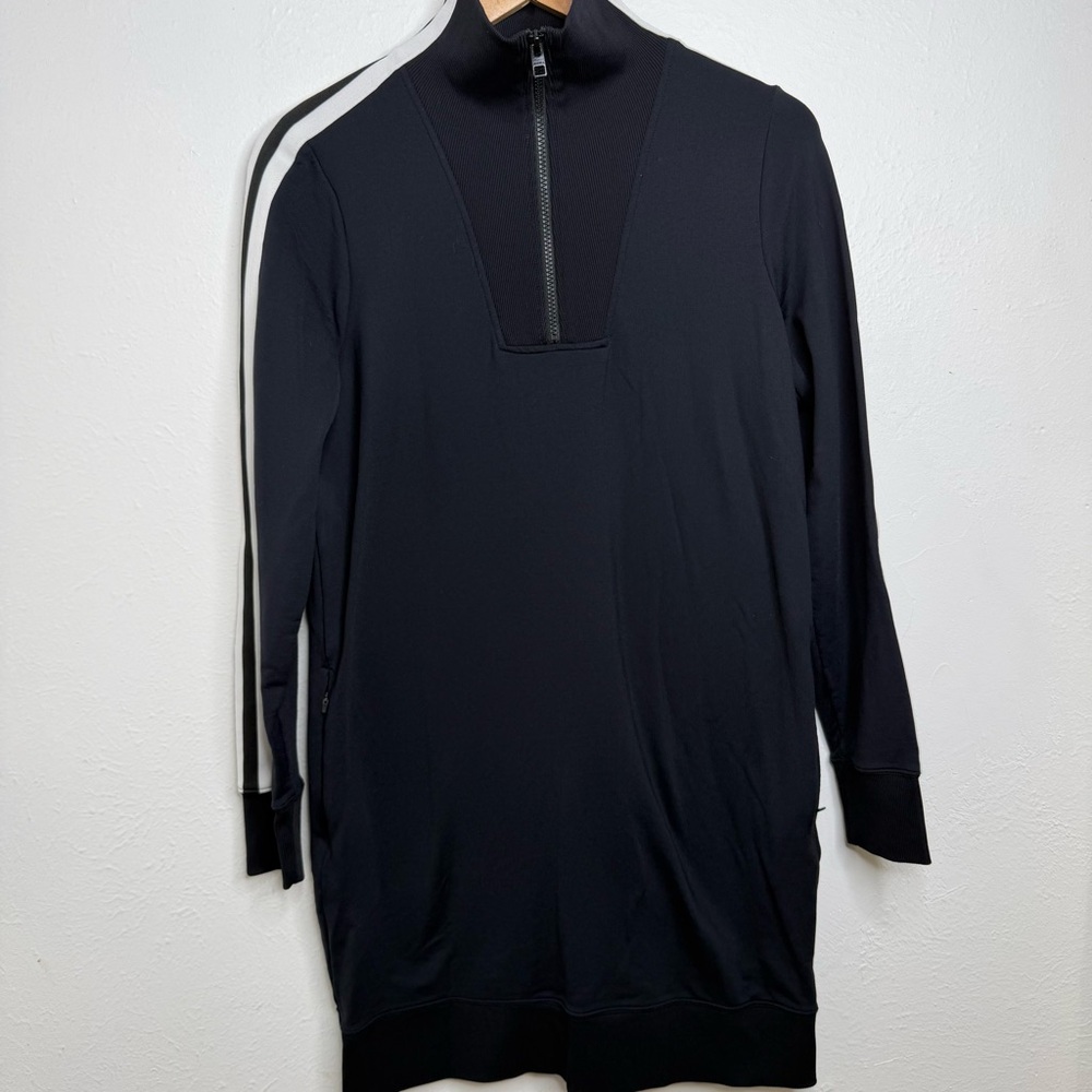 ATHLETA Circa Track Sweatshirt Dress Women's Black White Size S